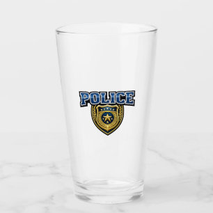 Fettgedrucktes Polizeidienstabzeichen-Textdesign Glas