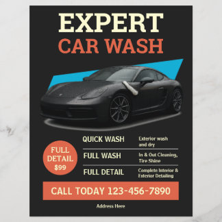 Fettgedrucktes Schwarz-Orange-Autowasch-Angebotsde Flyer