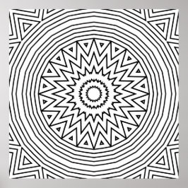 Fettgedrucktes Zickzack-Sternenexplosions-Mandala- Poster