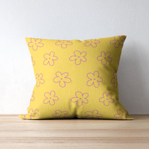 Fettgelb und Lila Blume Tropisch Whimsisch Kissen