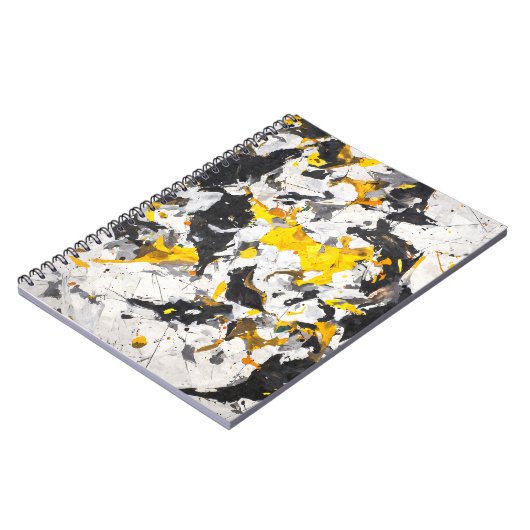 Fettgelbe Schwarz-weiße Abstrakte Bewegung Notizblock (Linke Seite)