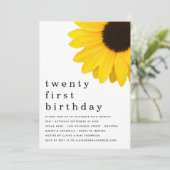Fettgelbe Sonnenblume 21. Geburtstagsparty Einladung (Stehend Vorderseite)