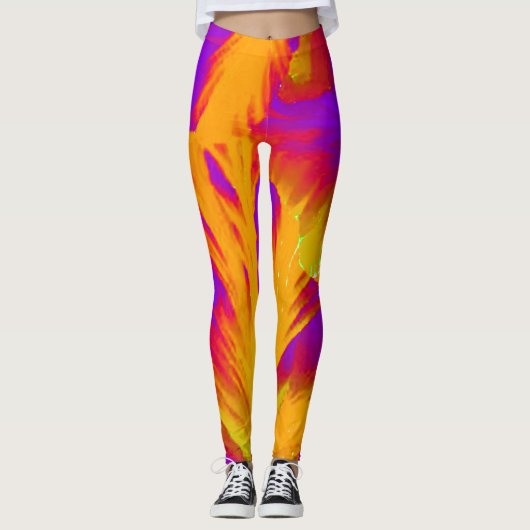 Fettgewebte Leggings Orange und Lila Verarbeitung (Vorderseite)