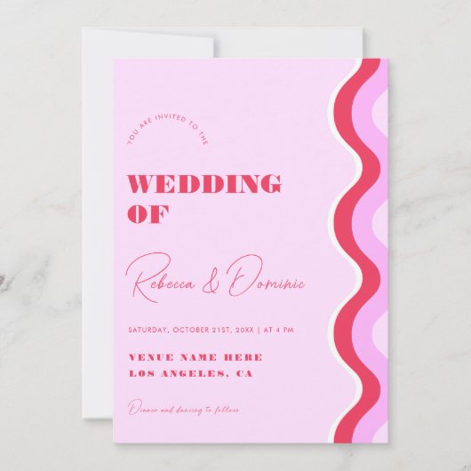 Fettgewebte Retro Wave Pink und Red Foto QR Code W Einladung (Vorderseite)