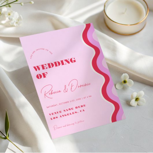 Fettgewebte Retro Wave Pink und Red Foto QR Code W Einladung