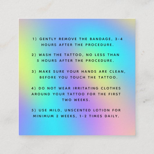 Fettgewebter Unicorn Regenbogen Tattoo Aftercare I Quadratische Visitenkarte (Rückseite)
