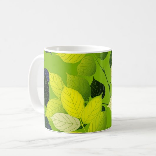 Fettgrüne Blätter Botanisches Design Kaffeetasse (Vorderseite Links)