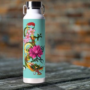 Fettgrüne chinesische Lotus-Teal-Tätowierung eines Trinkflasche