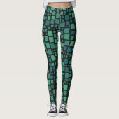 Fettgrüner Kubismus Print Leggings (Vorderseite)