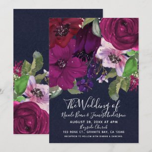 Fettige Beeren Fuchsien Blumenstrauß Chic Hochzeit Einladung
