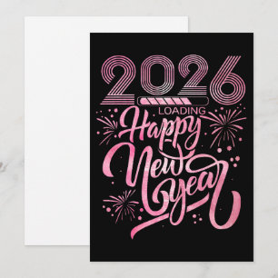 Fettiges Neujahrsdesign mit rosa Feuerwerk Feiertagskarte