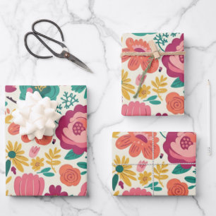 Fettiges Pink, Teal und Orange im Stil der Mitte d Geschenkpapier Set