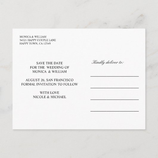 Fettkalligraphie| Moderne Hochzeit in Schwarz Ankündigungspostkarte (Rückseite)