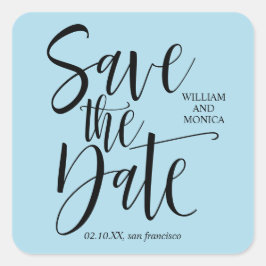 Fettkalligraphie | Moderne Hochzeit Schwarz Blau Quadratischer Aufkleber