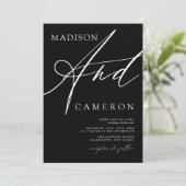 Fettkalligraphie Schwarz und Weiß Hochzeit Einladung (Stehend Vorderseite)