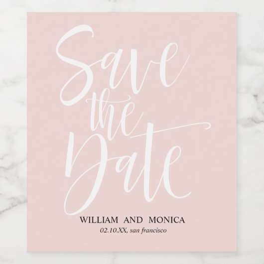 Fettkalligraphie | Weißrosa modern Save the Date Weinetikett (Einzelnes Label)