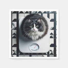 Fettkatze auf einer Badezimmerskala Serviette