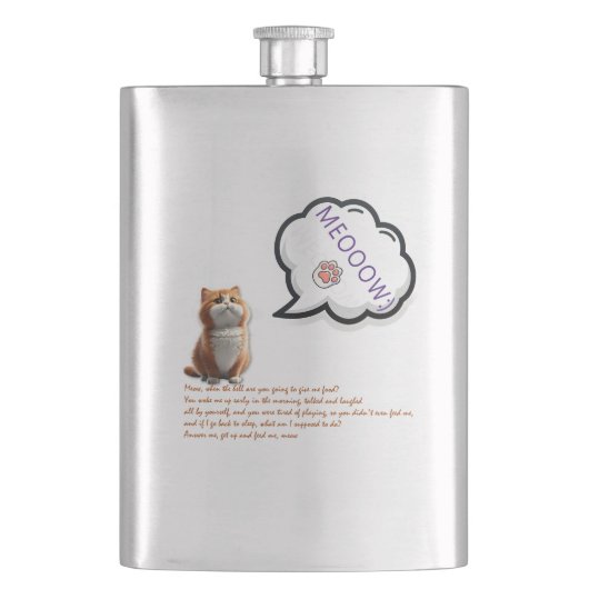 Fettkatze, die irgendwo sitzt, glänzende Hintergrü Flachmann (Vorderseite)