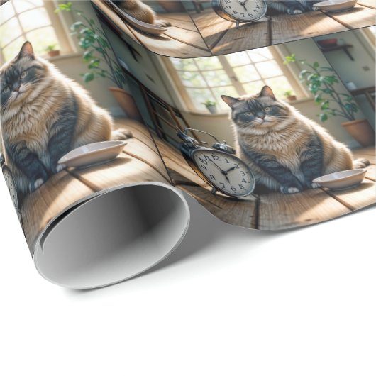 Fettkatze Gewartet von einer leeren Lebensmittelsc Geschenkpapier (Rolleneckpunkt)