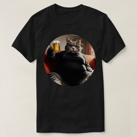 Fettkatze mit Bierglas T-Shirt (Design vorne)