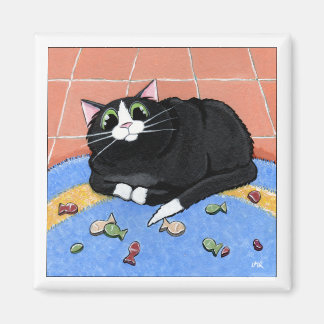 Fettkatze und ein Rug von Fischkeksen | Katzenkuns Magnet