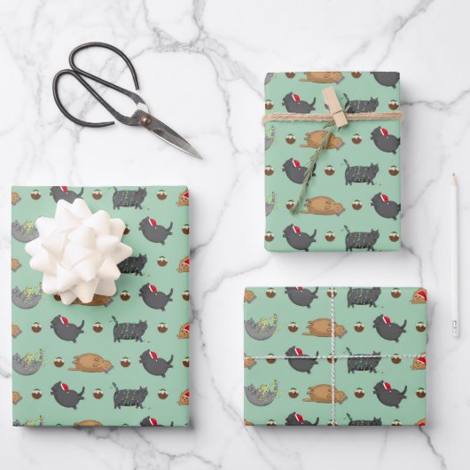 Fettkatzen und Weihnachtsbauten Geschenkpapier Set (Vorderseite)