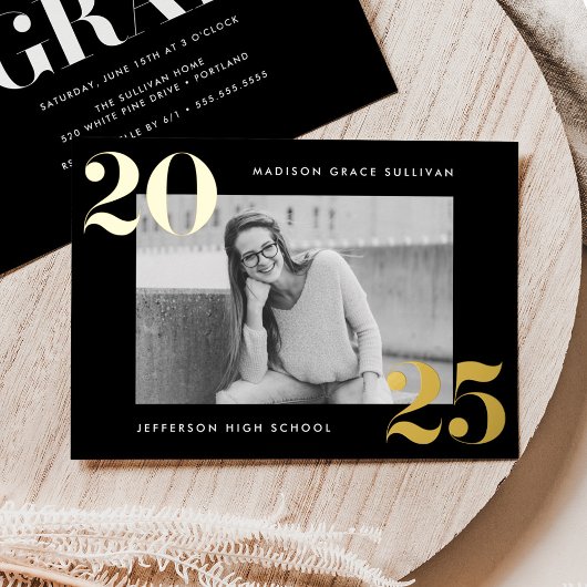 Fettklasse des Abschlusses "Black and Gold Foto" 2 Folieneinladung