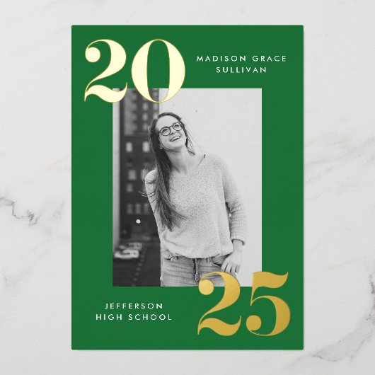 Fettklasse des Abschlusses des grünen Fotos 2025 Folieneinladung (Vorderseite)
