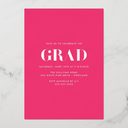 Fettklasse des Abschlusses für Hot Pink-Foto 2025 Folieneinladung (Rückseite)