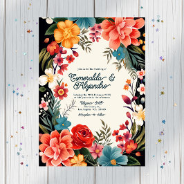 Fettlebiges florales Fiesta Wedding Foto & QR Code Einladung