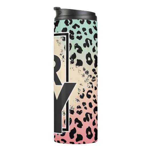 Fettleopard-Drucknachricht Thermosbecher (Nach rechts gedreht)