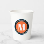 Fettmonogramm | Schwarz-weiß Orange & Blue Pappbecher (Vorderseite)