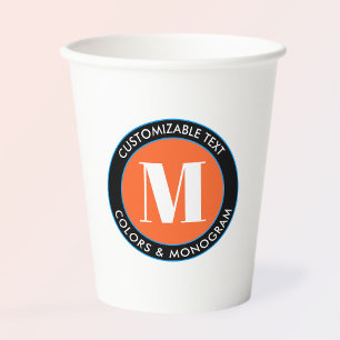 Fettmonogramm   Schwarz-weiß Orange & Blue Pappbecher
