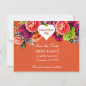Fettorange und rosa Rosen Save The Date (Vorderseite)