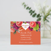 Fettorange und rosa Rosen Save The Date (Stehend Vorderseite)