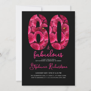 Fettrosa florale 60 und fantastische Geburtstagsfe Einladung