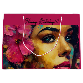 Fettrosa Hibiskus und Abstraktes Portrait der Frau Große Geschenktüte
