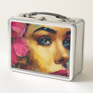 Fettrosa Hibiskus und Abstraktes Portrait der Frau Metall Brotdose