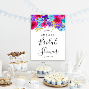 Fettrosa lila blaue florale Hochzeitsdusche Willko Poster