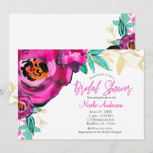 Fettrosa moderne florale Aquarell-Brautparty Einladung