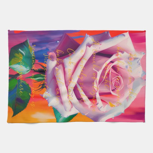 Fettrosa Rose in Bloom Gedicht Bohemisch Künstleri Geschirrtuch (Horizontal)