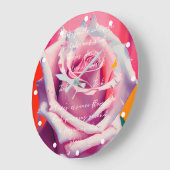 Fettrosa Rose in Bloom Gedicht Bohemisch Künstleri Große Wanduhr (Winkel)