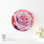 Fettrosa Rose in Bloom Gedicht Bohemisch Künstleri Große Wanduhr (Zuhause)