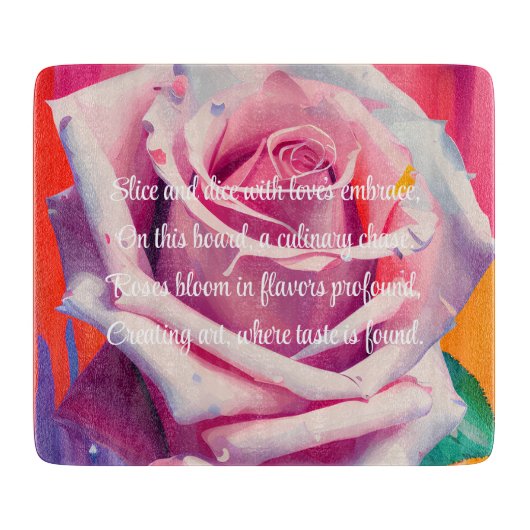 Fettrosa Rose in Bloom Gedicht Bohemisch Künstleri Schneidebrett (Vorderseite)