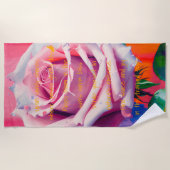 Fettrosa Rose in Bloom Gedicht Bohemisch Künstleri Strandtuch (Vorderseite)