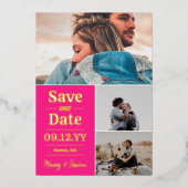 Fettrosa Typografie FotoCollage Save the Date Folieneinladung (Vorderseite)