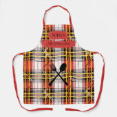 Fettrot Kariert Personalisiert mit Kochutensilien Schürze (Vorderseite)