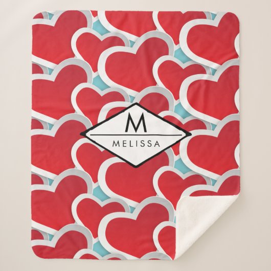 Fettrote Herzen Wiederholung Muster Niedlich Sherpadecke (Vorderseite)