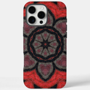 Fettrote und schwarze Kaleidoskop-Blumen-Mandala iPhone 16 Pro Max Hülle