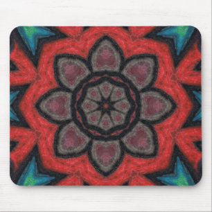 Fettrote und schwarze Kaleidoskop-Blumen-Mandala Mousepad